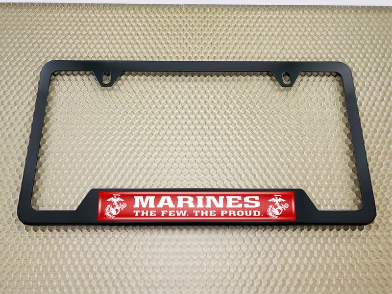 USMC - Marines. The Few. The Proud. - Stainless Steel Black 2-hole Car License Plate Frame